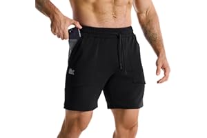 BROKIG Mens Zero Armor Gym Shorts,Cotton Running Workout Slim Fit Athletic Sweat Short for Men with Zip Pocket