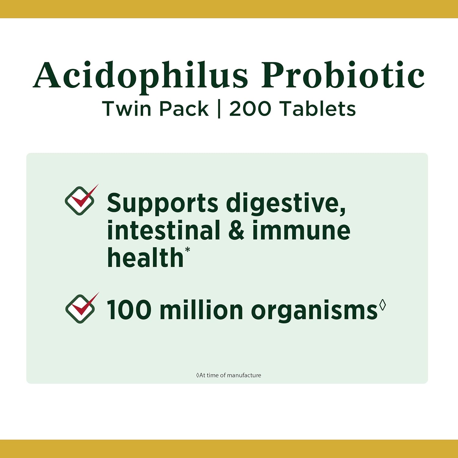Acidophilus Probiotic by Nature's Bounty, Dietary Supplement, For Digestive Health, Twin Pack, 200 Tablets: Health & Personal Care