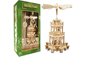 USA SUPREME German Christmas Decoration Pyramid 18 Inches Nativity Scene. Holiday Nativity Carousel.6 Candle Holders. German Design