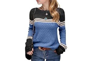 PUTYSENXI Girls Fall Winter Fashion Sweaters Long Sleeve Round Neck Color Block Striped Casual Loose Lightweight Spring Cozy Tops
