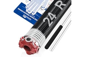 YoToolGDS Right Hand Wind（Red Cone）2" Garage Door Torsion Spring with Non-Slip Winding Bars & Gloves, High Precision Electrophoresis Black Coated, for Replacement, MIN 16,000 Cycles (0.218x2''x24'')