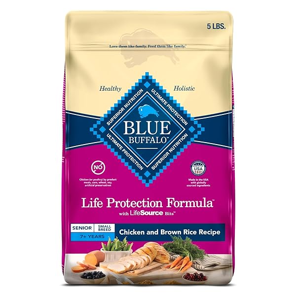 BLUE BUFFALO LIFE PROTECTION FORMULA SMALL BREED SENIOR DRY DOG FOOD, SUPPORTS JOINT HEALTH AND IMMUNITY, MADE WITH NATURAL INGREDIENTS, CHICKEN & BROWN RICE RECIPE, 5-LB BAG
