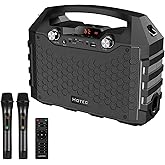 Hotec Wireless Bluetooth Portable PA Speaker System, Powerful Bluetooth Karaoke Machine with Dual Wireless Microphones for Karaoke, Wedding, Party, Teaching, Lecture, Church, Outdoor Indoor Activities