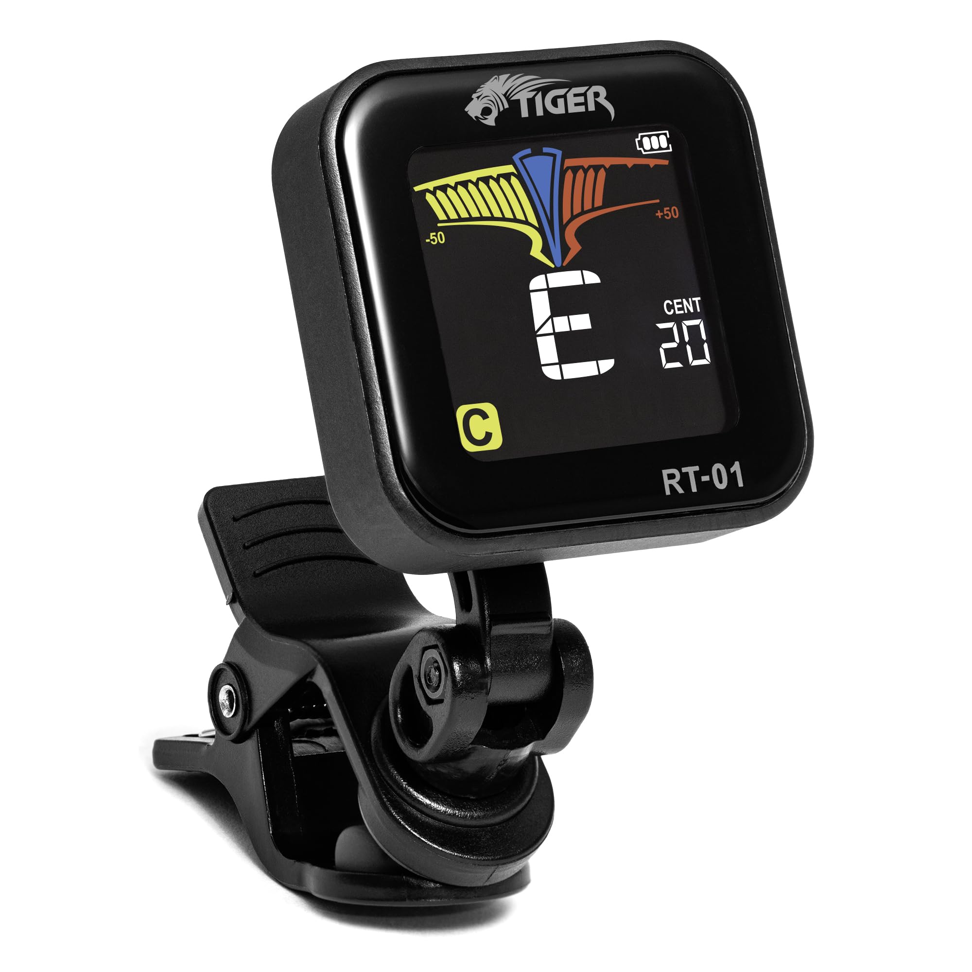 Tiger RT-01 Rechargeable Clip-On Chromatic Tuner – Precise & Accurate Tuning for Electric, Acoustic, Bass Guitar, Ukulele, Banjo, and Violin with USB-C Charging & High-Contrast Display