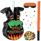 HyDren Halloween Witch Legs Pi&ntilde;ata for Halloween Party Supplies with Blindfold Bat Halloween Photo Prop Decoration