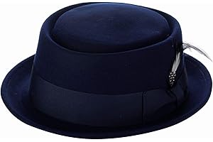 NYFASHION101 Mens Crushable Wool Felt Porkpie Hat w/Feather