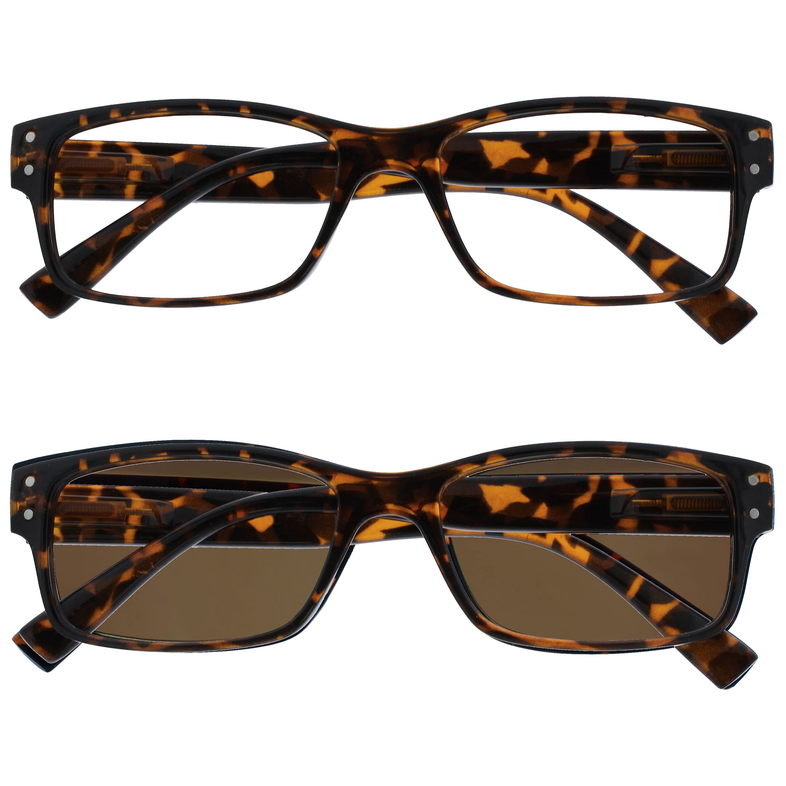 OPULIZE Mens Large Brown Tortoiseshell Readers With Reading Sunglasses Twin Pack Spring Hinges RS11-2 +3.00