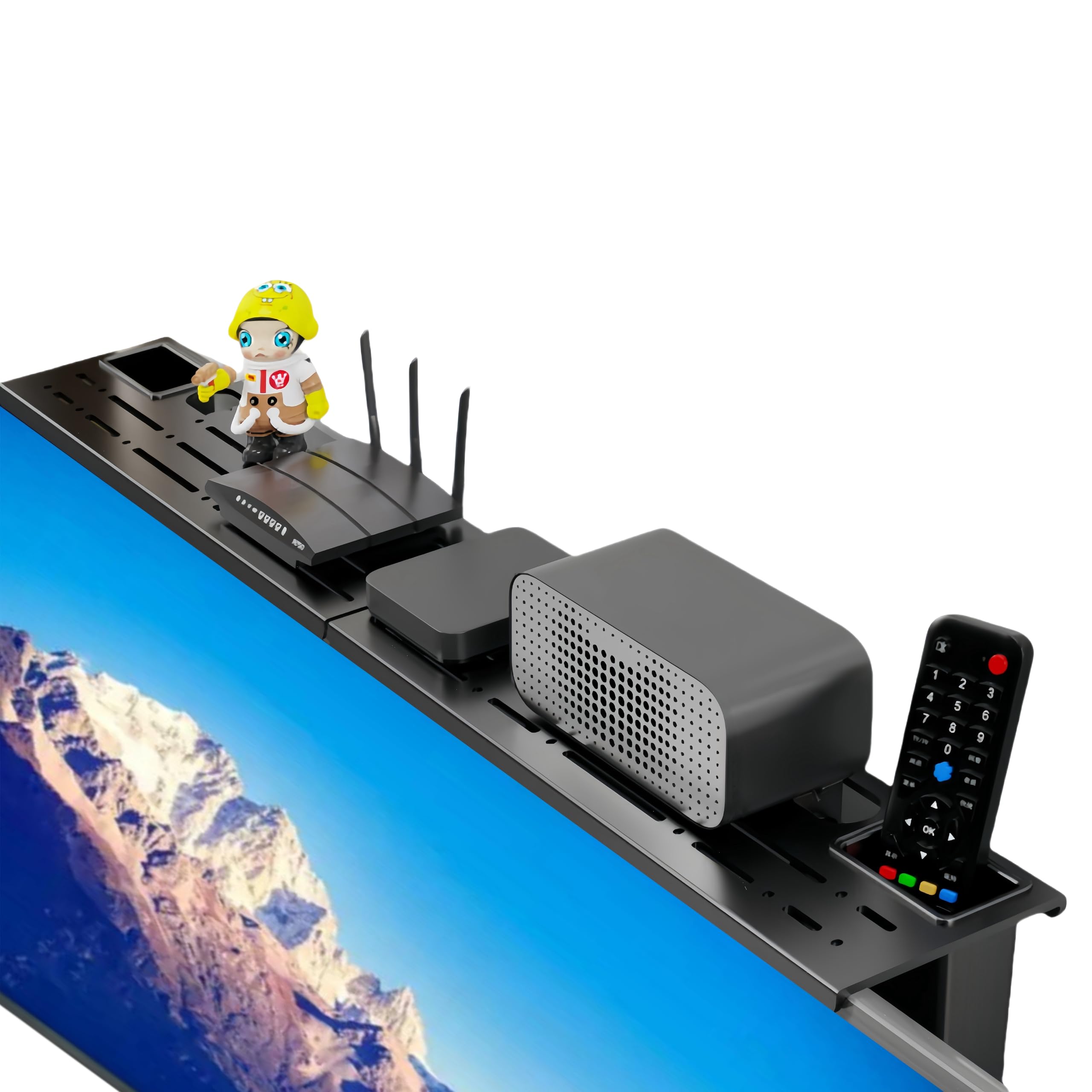 Photo 1 of MZDMY TV Top Shelf, 34.65" Steel Floating TV Stand with 2 Storage Boxes,Monitor Shelf,Media Boxes, Game Console, Router and Remote Control DVD Storage Shelves