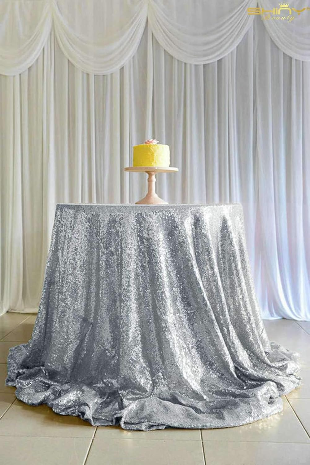 Events Best Choice Silver 48in Round Sequin Table Cover Sparkly Silver