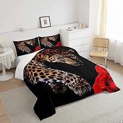 Erosebridal Leopard Comforter Set King Size,Red