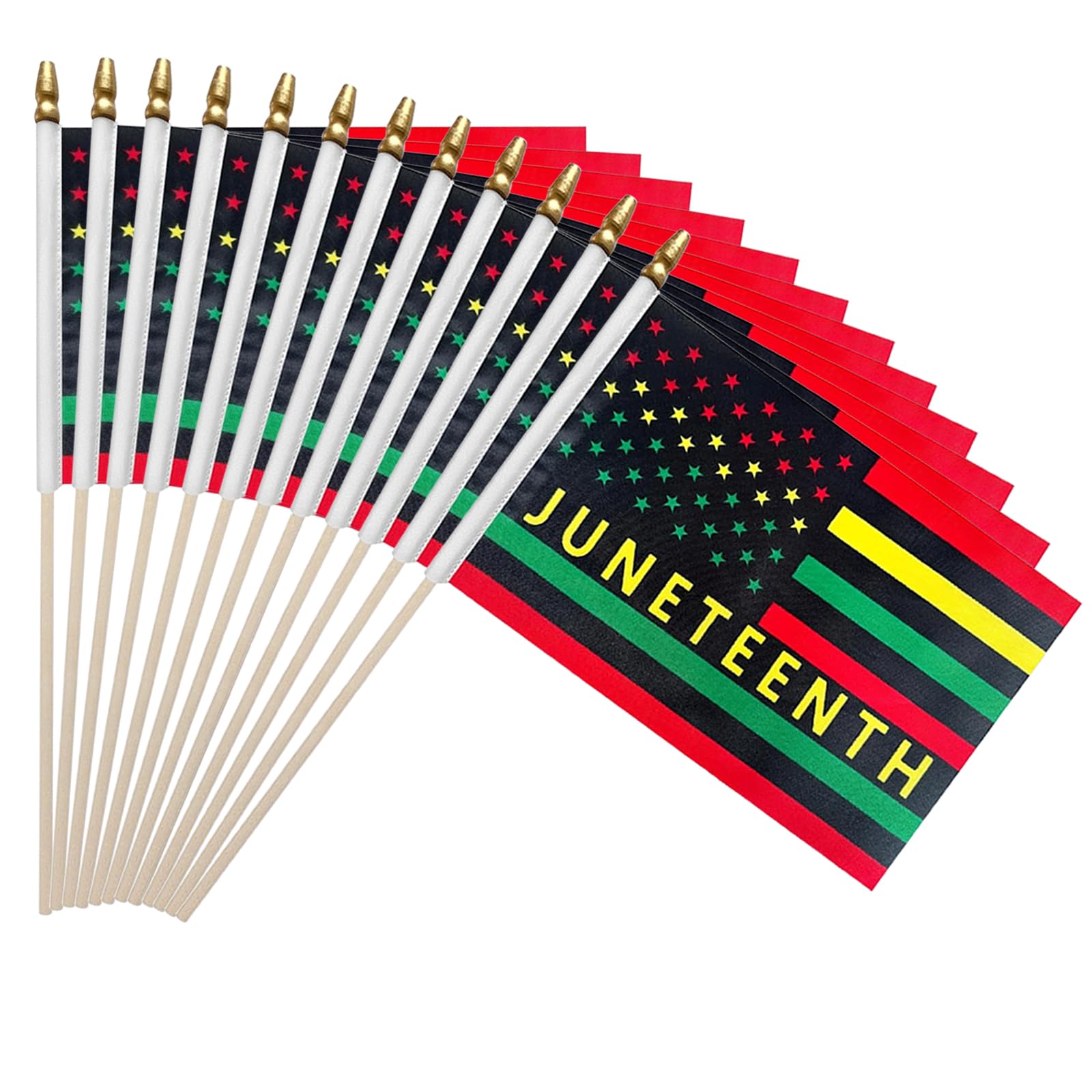 Photo 1 of 12 Pcs Small Juneteenth Flags on Stick 8×12 Inch, Handheld Flags for June 19th 1865 Black History Month Freedom Day, Independence Day Decorations for Outside