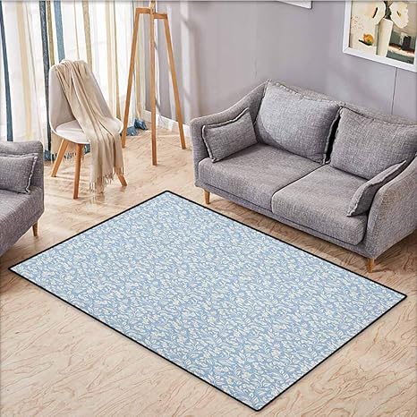 Alfombra para Sala de Estar, Color Marfil y Azul, diseño de Ramo de