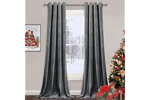 StangH Grey Velvet Curtains for Living Room - 96 inches Long Light Blocking Velvet Curtain Panels Privacy Grommet Window Drapes for Bedroom/Sliding Glass Door, W52 by L96 inches, 2 Panels
