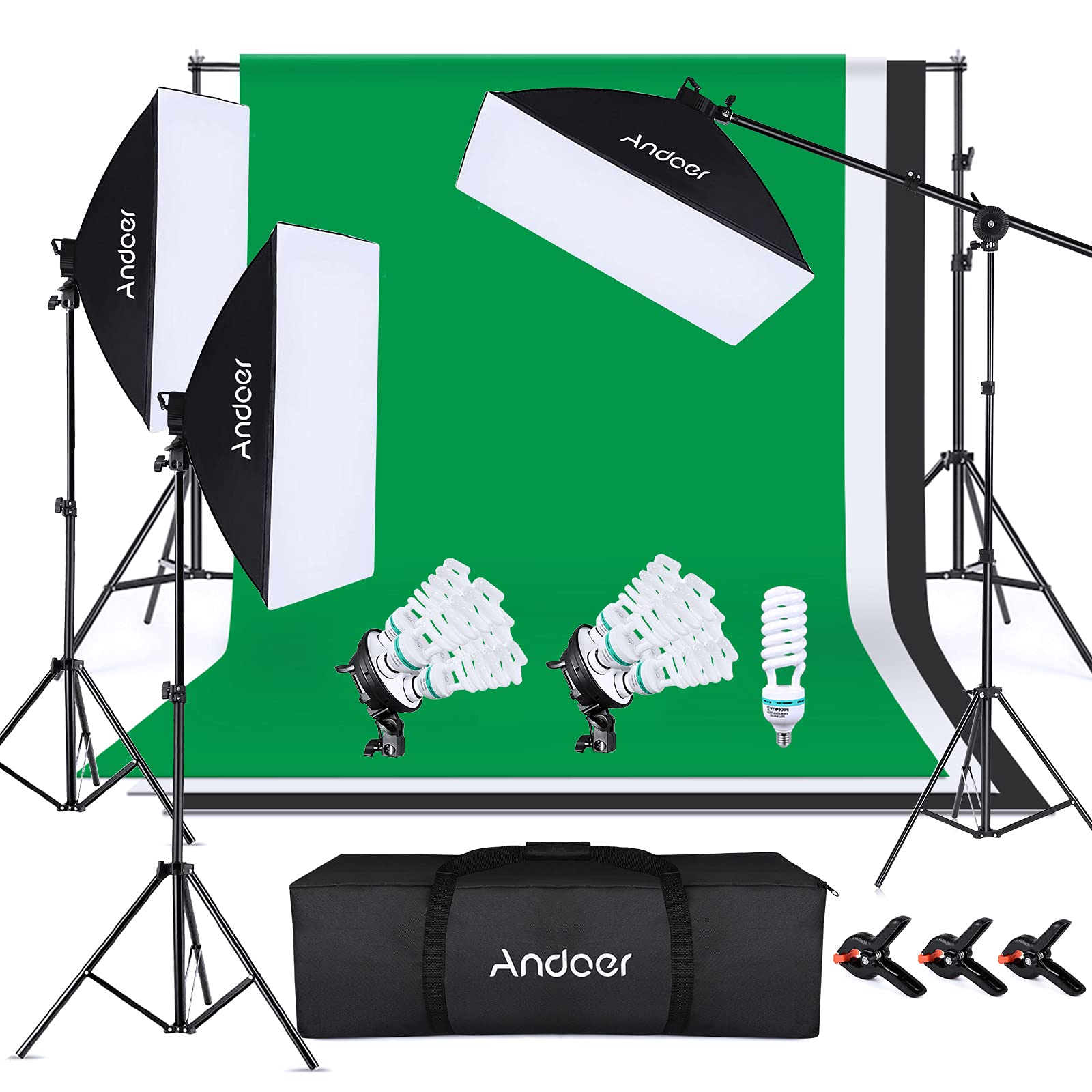 Andoer Photo Studio Lighting Kit with 6x 9ft/ 1.8x 2.8m Photo Background 6.6x 9.8ft/ 2x3m Backdrop Stand Softbox 135W Bulbs Light Stands for Photo Studio Photography Video Portrait Shooting
