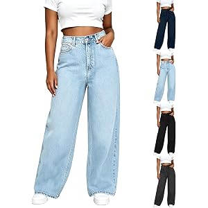 Wide Leg Jeans for Women High Waist Baggy Jeans Long Button Up Denim Pants | Wide Leg Jeans for Women Straight Leg Jeans for