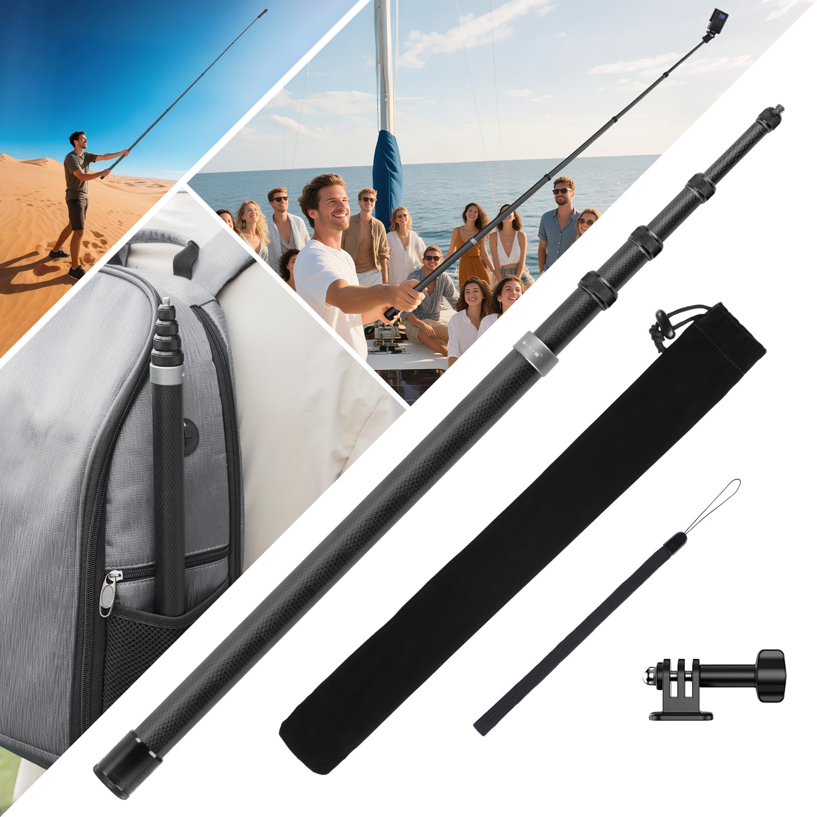 BRDRC 3m Selfie Stick for Insta360 X5 X4 Air, 118 Inch Carbon Fiber Invisible Ultra Long Extension Pole for Insta 360 ONE X5 X4 X3 RS, for DJI OSMO 360 Accessories (with Go Pro Adapter, Storage Bag)