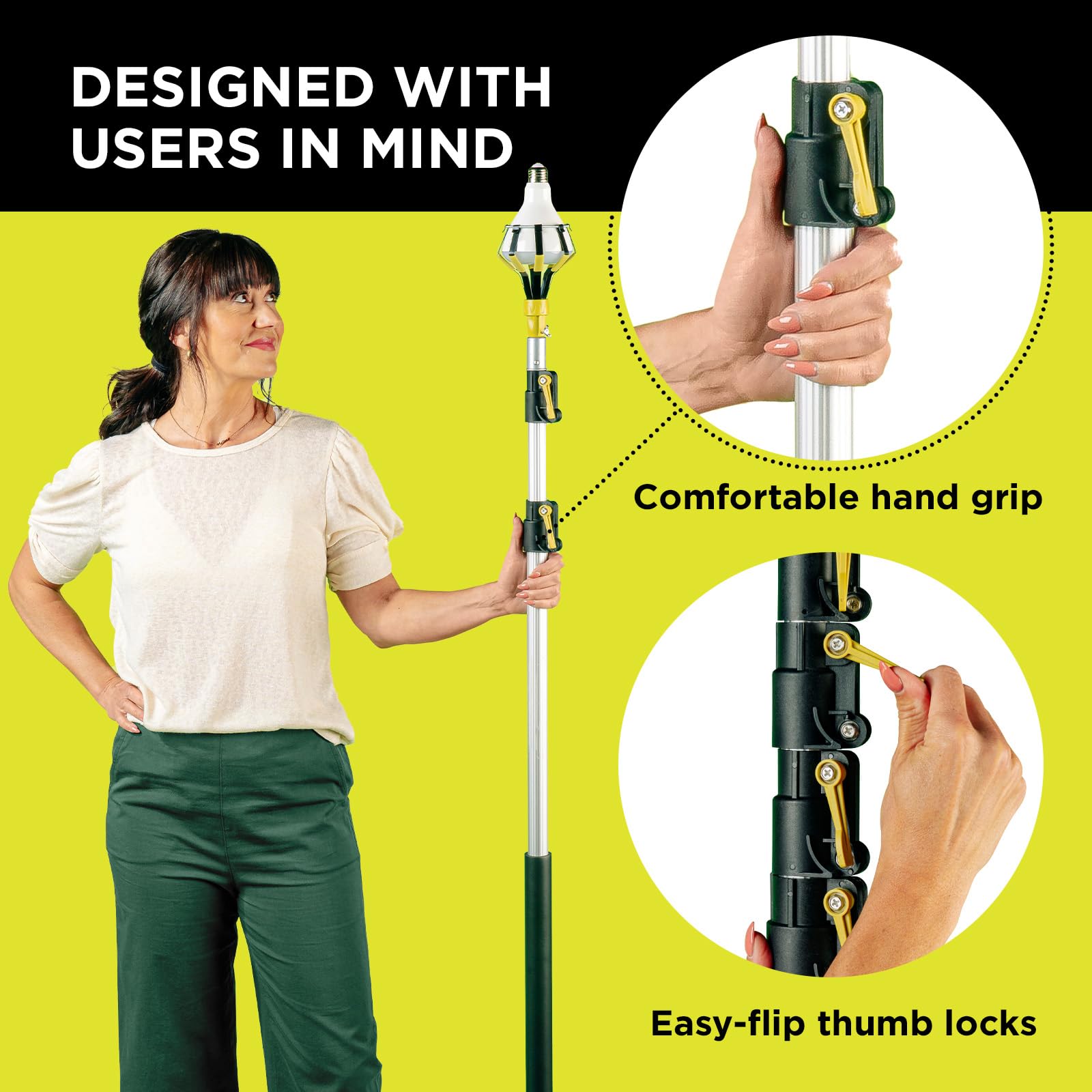 DOCA Telescoping Pole 5-12 Ft - Extension Pole for Cleaning, Feather Duster, Window Washing Kit, Paint Roller, Window Squeegee - High Reach Extendable Kit for Indoor & Outdoor - Pole Only