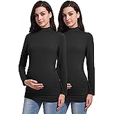V VOCNI Maternity Shirts Long Sleeve Mock Neck Tshirt Maternity Tops Ruch Sides Pregnancy Tee Top
