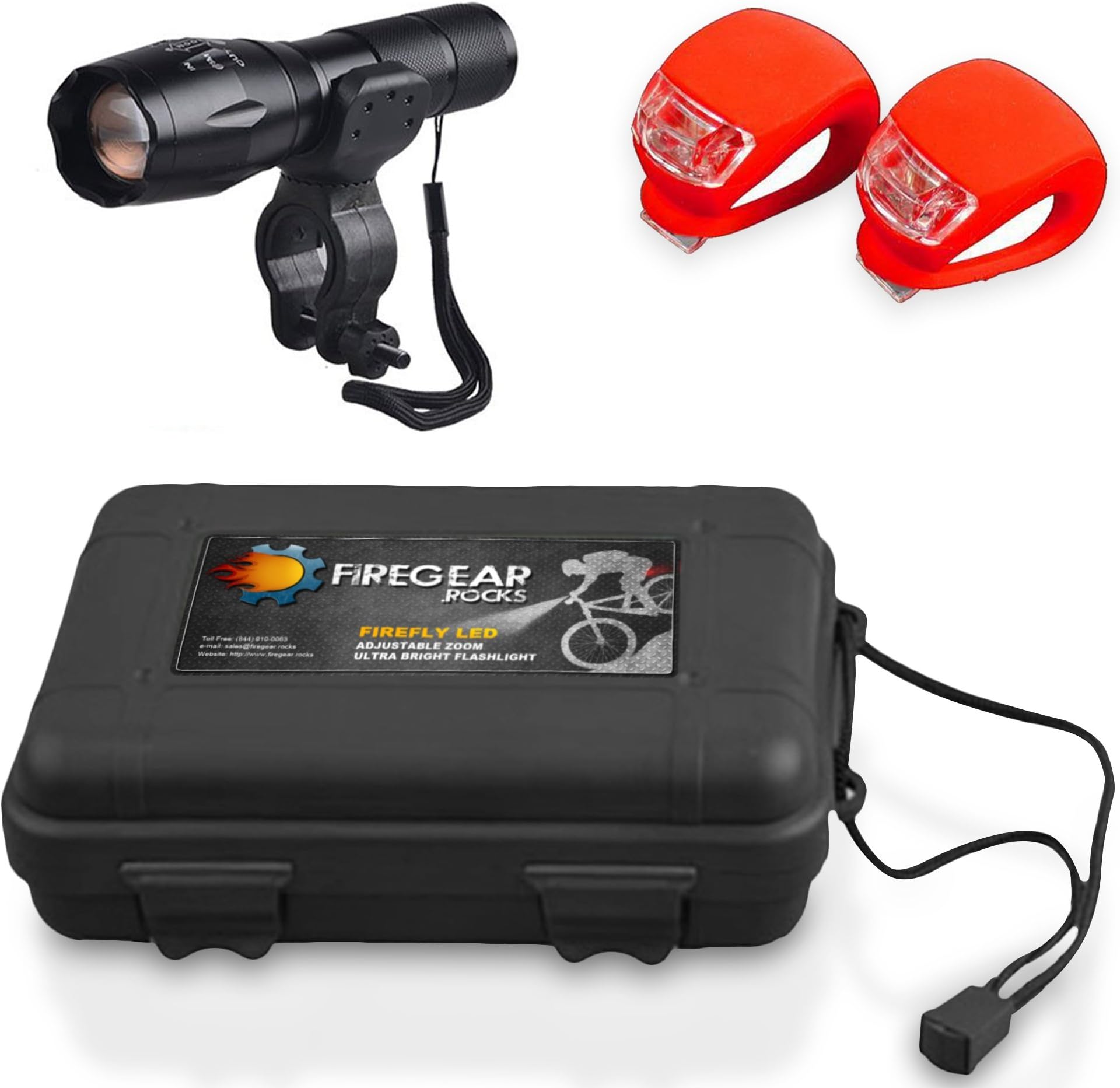 FireGear Rocks XML-T6 Aluminum Cree High Intensity Adjustable LED Torch with Tail Lights and Bike Mount