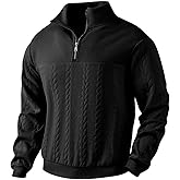 TRFIC Mens Quarter Zip Sweater Men Quilted Sweatshirt Pullover Knit Long Sleeve Mock Neck Sweatshirt