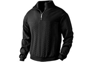 TRFIC Mens Quarter Zip Sweater Men Quilted Sweatshirt Pullover Knit Long Sleeve Mock Neck Sweatshirt