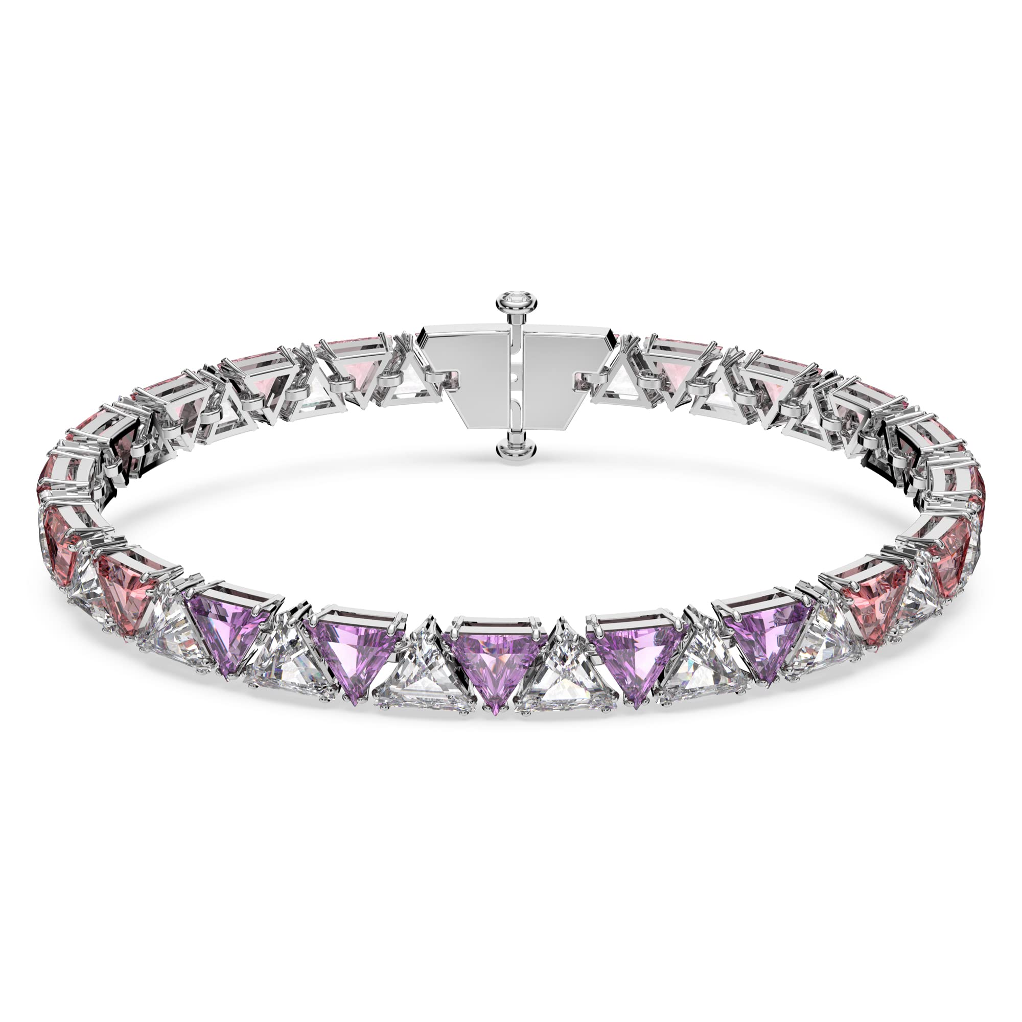 Swarovski Ortyx Bracelet, Pink, Purple and Clear Triangle Cut Crystals in a Rhodium Plated Setting, from the Ortyx Collection