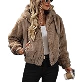 Vipwest Women's Faux Fur Crop Coat Full Zip Fleece Sherpa Jacket with Hood
