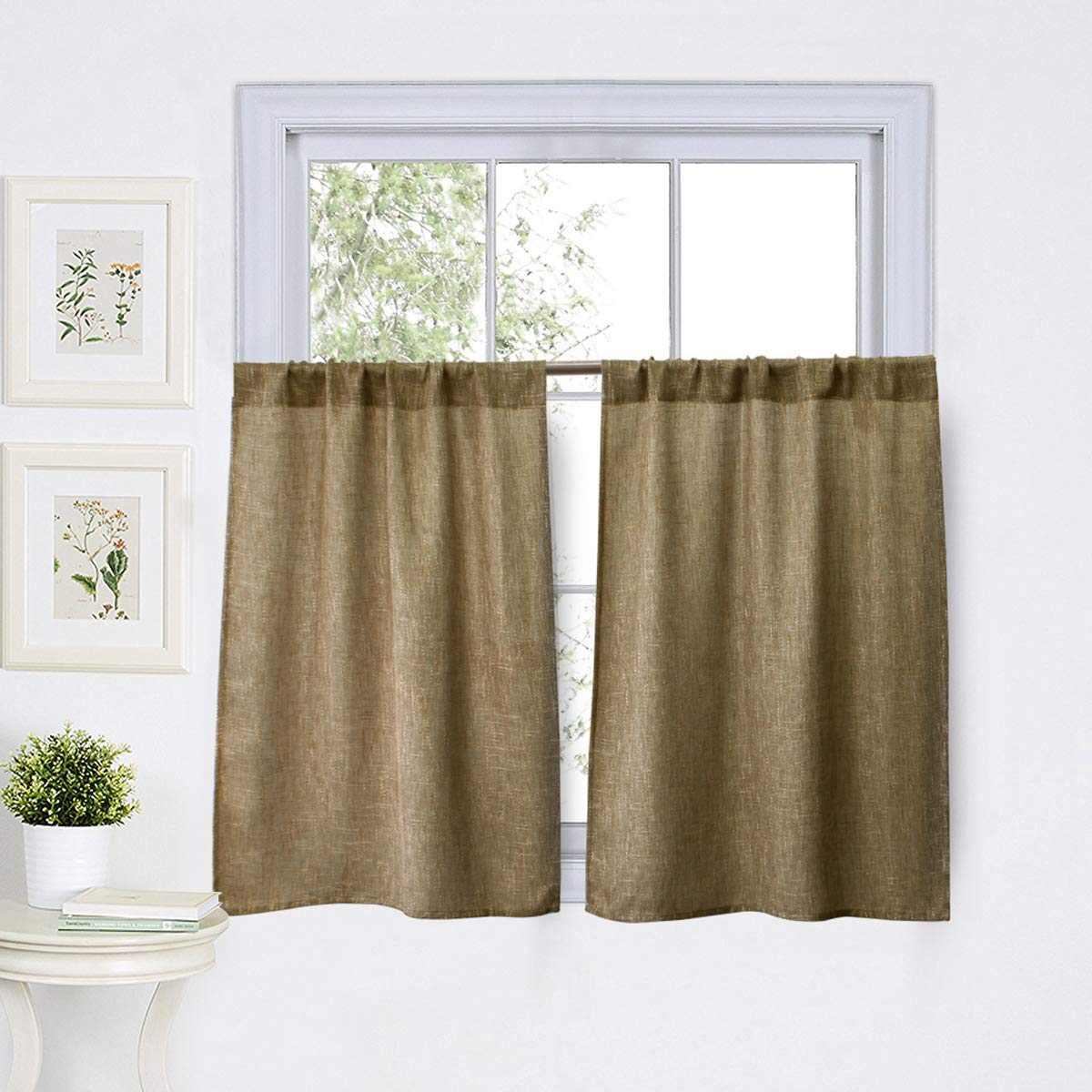 Amazoncom Valea Home Burlap Tier Curtains For Kitchen Rustic Tan