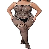 Zenova Plus Size Women's Sexy Mesh BodyStocking Long Sleeve Fishnet Lingerie Bodysuit, Fishnet Bodysuit,Rave Outfits