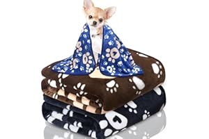 GORGELLY 1 Pack 3 Dog Blankets for Small Dogs, Soft Fleece Dog Blanket Fluffy Pet Blanket Warm Sleep Mat Cute Paw Print Puppy Cat Blanket, Flannel Throw for Washable Dog Bed, Blanket for Dogs, 23"X16"
