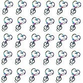 HAN SHENG Rainbow Heart Keychain Clips 30 Pack, Metal Spring Snap Key Rings for DIY Gifts, Crafts & Party Decor