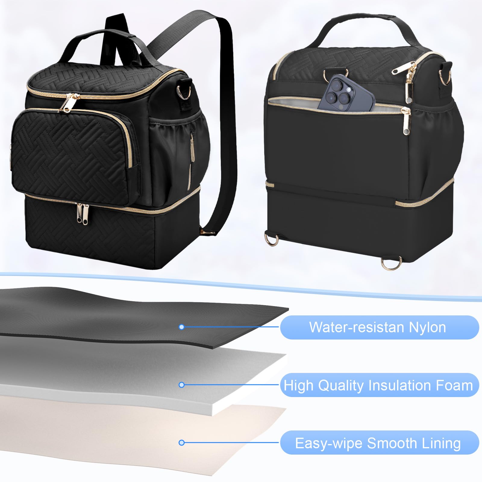 Wearable Breast Pump Bag with Cooler Compartment Compatible with Willow/Elvie/Medela/Momcozy M5/S12 Pro, Breast Milk Cooler Travel Bag with Ice Pack, Pumping Bags for Work, Black