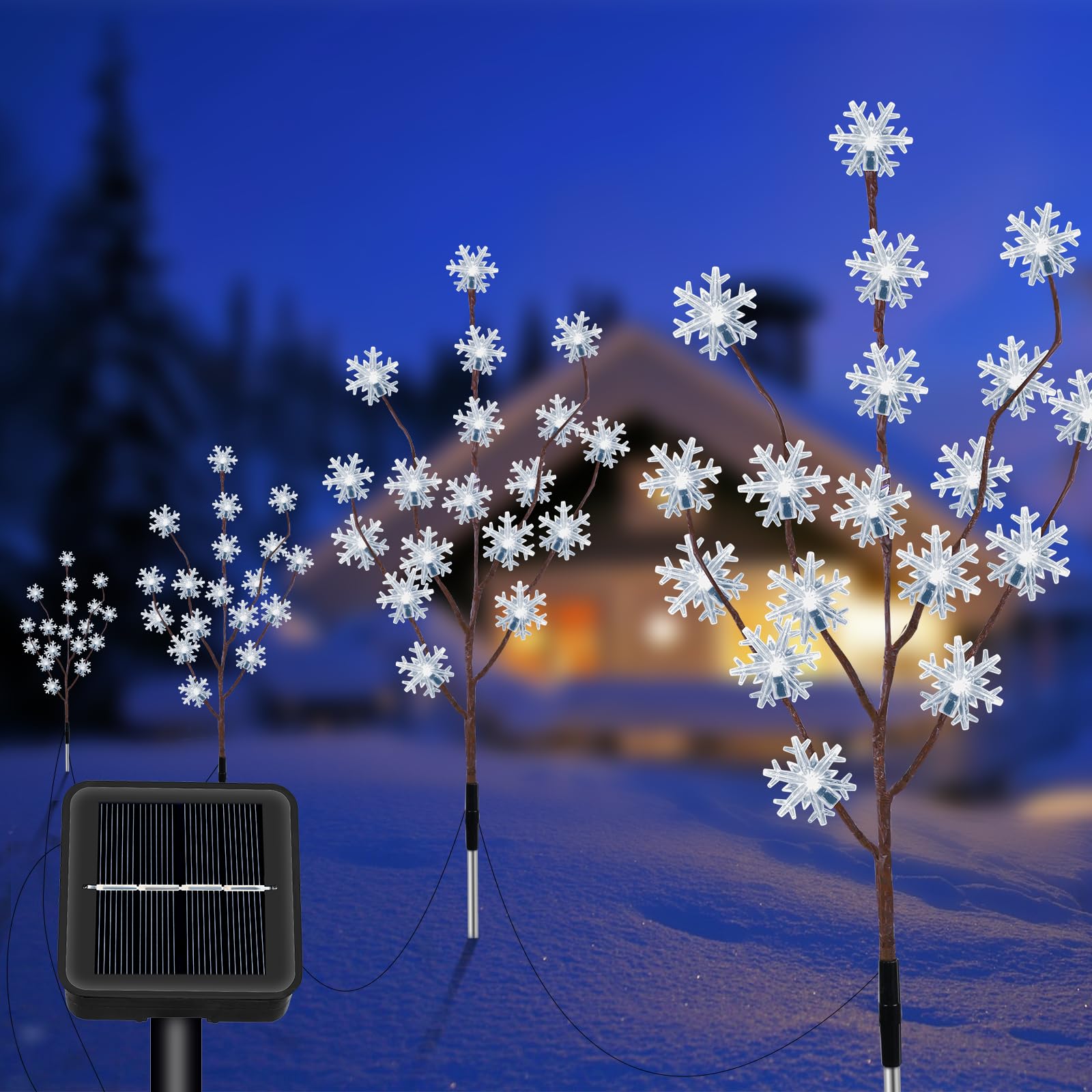 Solar Lights Outdoor Garden Snowflake Branches Lights 4 Pack 80LED Christmas Pathway Lights Outdoor Waterproof 8 Modes Garden Decorations Christmas Ornaments for Pathway Fence Yard Landscape Party