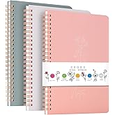 SeQeS Spiral Notebook 3 Pack - 100GSM Smooth No-Bleed Paper,120 Pages A5 8.26x5.7 Inch, 7mm Ruled Pages, Inner Pocket | Journal Writing, College, Office Meetings (BEIGE AND GREEN AND APRICOT)
