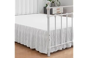 XUAN DIAN Wavy Tufted Bed Skirt Queen Size, Ruffled Bed Skirt with Split Corners, Queen Bed Skirt 14 Inch Drop, Wavy Boho Queen Size Bed Skirt White for Ruffled Bed Skirt, Bed Skirt Queen Size