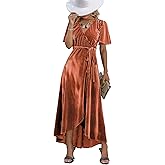BerryGo Women's Velvet V Neck Wrap Semi Formal Dress Cocktail Party Maxi Dress for Wedding Guest