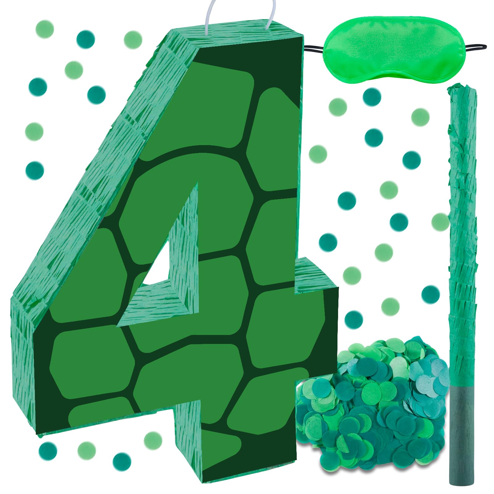 Photo 1 of 16 Inch Turtle Number 4 Pinata, Turtle Birthday Decorations, Turtle Theme Pinata with 16 Inch Stick Blindfold Confetti for Boy Girl Kids 4th Birthday Party Supplies(4th)
