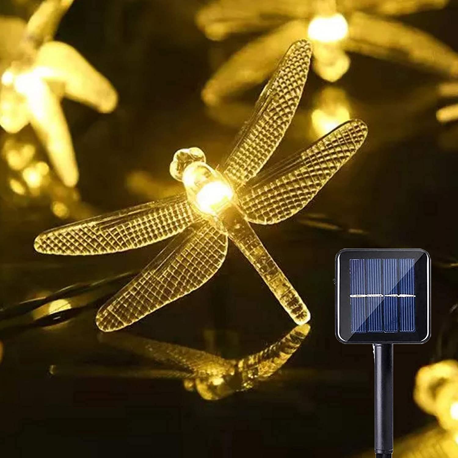 AOTOVOBOBO Dragonfly Solar String Lights Outdoor 23 Ft 50 LED Waterproof Fairy Lights with 8 Lighting Modes for Garden Yard Lawn Patio Grass Wedding Christmas Decoration Warmwhite
