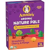 Annie's Organic Nature Pals Strawberry, Cherry &amp; Mango Gummy Snacks, 16 ct | Fruit-Flavored Snacks, Fun Animal Shapes, 6g Fiber Per Pouch, Great for Lunchboxes, 11.2 oz