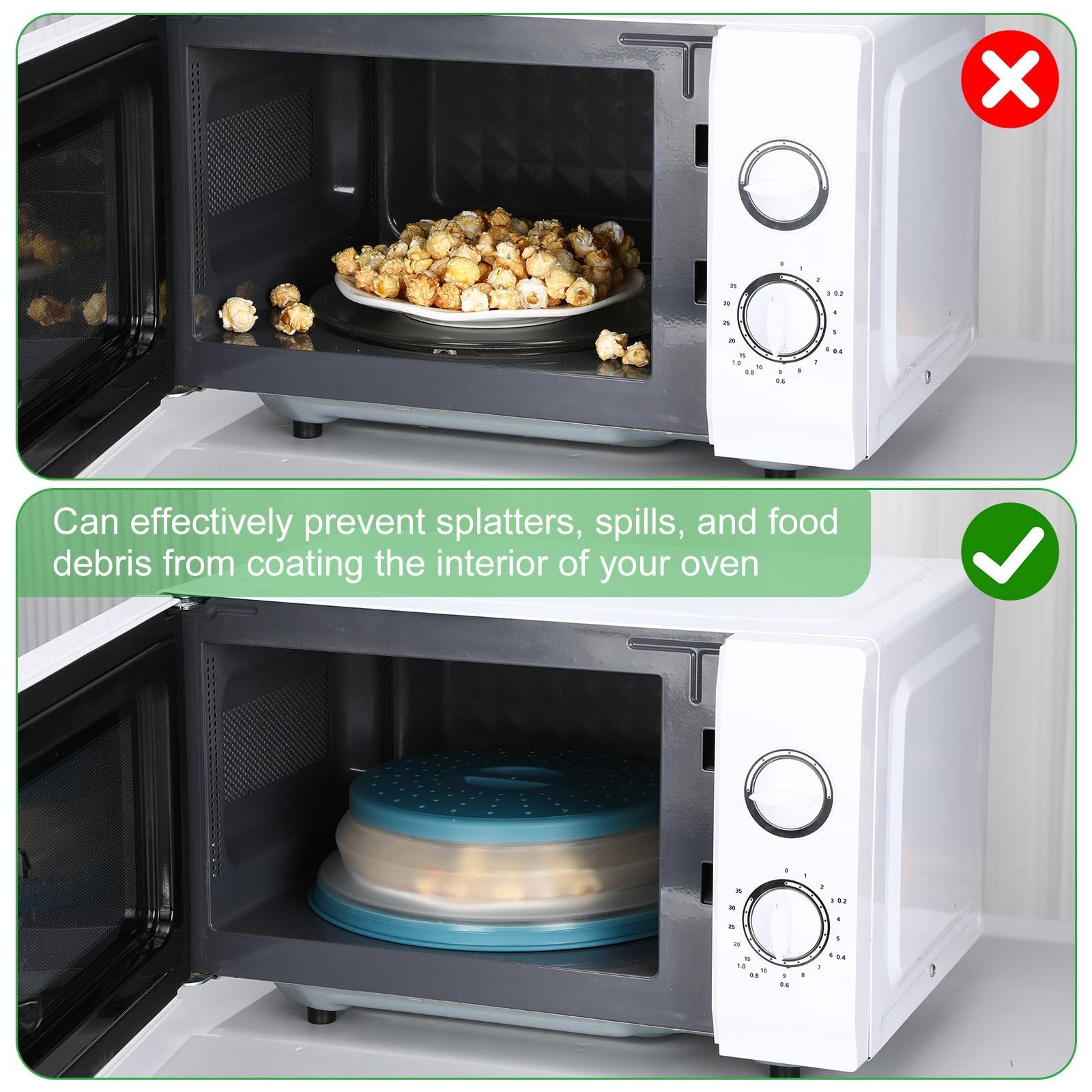 2 Stück Faltbare Mikrowellen Abdeckung, Deckel für Mikrowelle, Abdeckhaube für Mikrowellendeckel, Hoch Mikrowellen Spritzschutz, Faltbare Mikrowellenabdeckung mit Haken, für Obst, Gemüse (Grau, Blau) 4