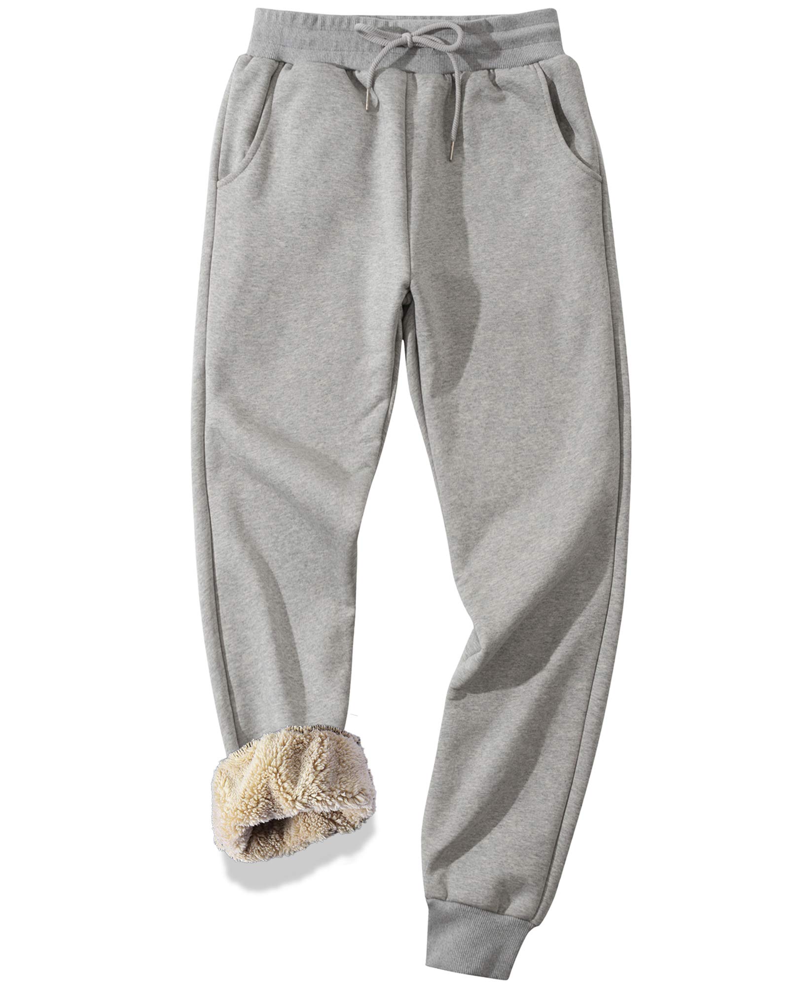 MACHLAB Men's Thermal Fleece Jogger Pants Sherpa Lined Sweatpants Winter Warm Thick Track Pants Light Grey#1809 L Image