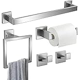5-Piece Bathroom Hardware Accessories Set (Brushed Silver) - 40cm Towel Bar, Toilet Paper Holder, Towel Ring, 2 Wall Hooks, S
