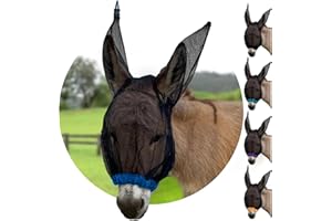 HORSEHOODIES Donkey Fly Mask with Long Ears (Blue) Made in USA - Mule Fly Mask with Ears Protection from Insects and Bugs, Small Donkey Soft Mesh Fabric with Adjustable Fastener, Face Cover Supplies for Donkeys