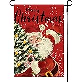 ARGOOFG Merry Christmas Santa Claus Garden Flag 12x18 Inch Double Sided Outside, Winter Snowflake Xmas Holiday Outdoor Seasonal Yard Decoration