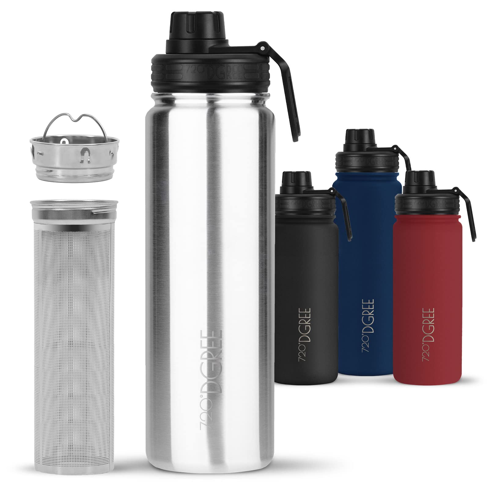720°DGREE Vaccum Insulated Water Bottle + Infuser “noLimit“ - 710ml - Leakproof, BPA-Free, Thermo Stainless Steel Flask - Carbonated Drinks, Sports, School, Travel, Hiking, Outdoor +Sports-Cap