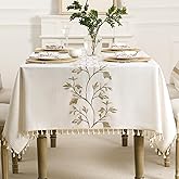 GRASiMOSY Cotton Linen Rectangle Tablecloth with Tassel for Dining Table, Heavy Duty Floral Farmhouse Coffee Kitchen Table Cloth Wrinkle Free Table Cover - Golden Flower, 55x79 Inch
