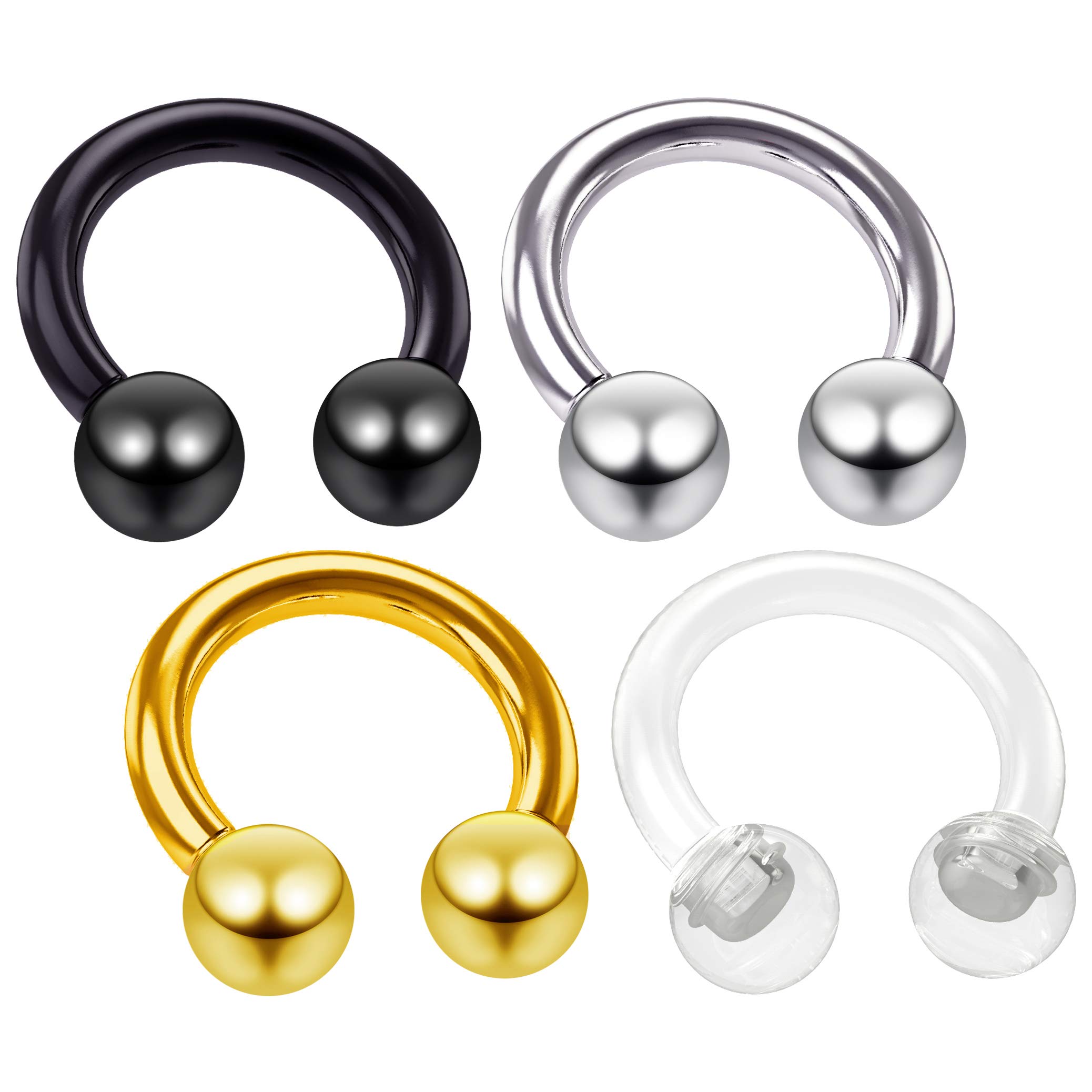 Bling Piercing 3pc 16g 1.2mm Circular Barbell Horseshoe Bar Earrings Tragus Daith Black Gold Steel 6mm - Clear Retainer Keeper