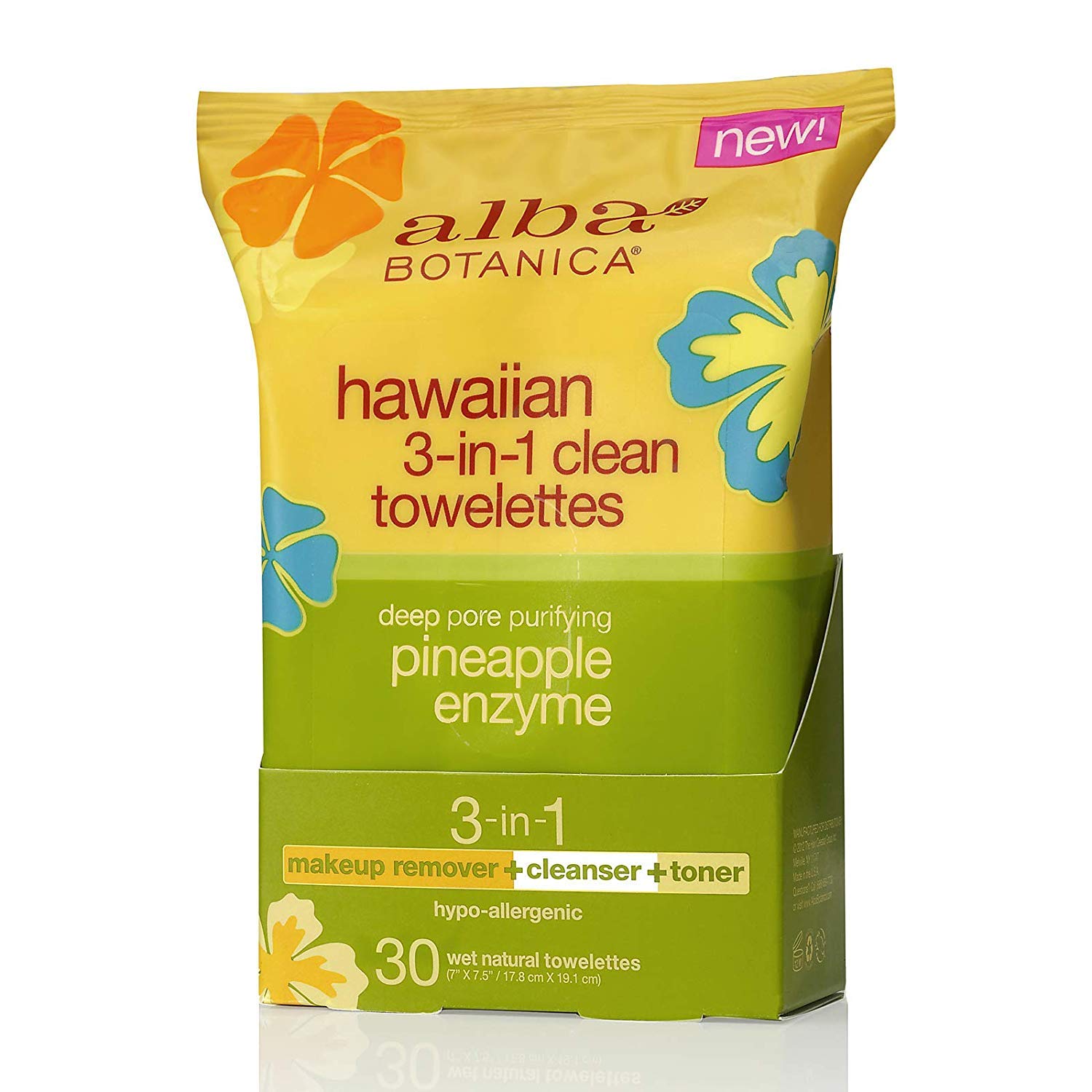 Alba Botanica Deep Pore Purifying Pineapple Enzyme Hawaiian 3-In-1 Clean Towelettes, 30 Count: Beauty