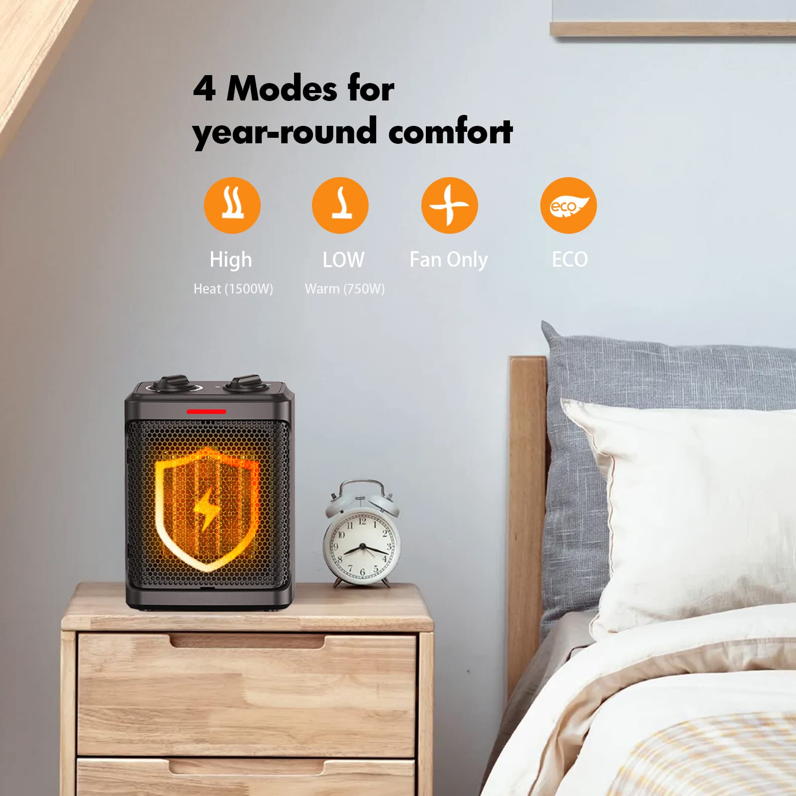 andily Space Heater Electric Heater for Home and Office Ceramic Small Heater with Thermostat, 750W/1500W (Classics black)