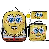 AI ACCESSORY INNOVATIONS Sponge Bob 5 PC Backpack Set, Girls & Boys Big Face School Bag 16” with Front Zip Pocket
